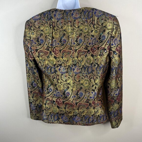 Vintage Womens Brocade Metallic Old Money Jacket 10 Gold Blazer Special Event - Picture 2 of 10